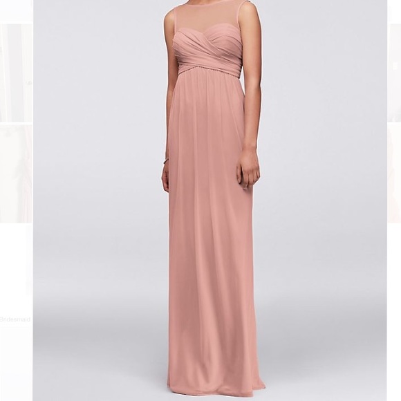 Long Mesh Dress With Illusion Neckline 